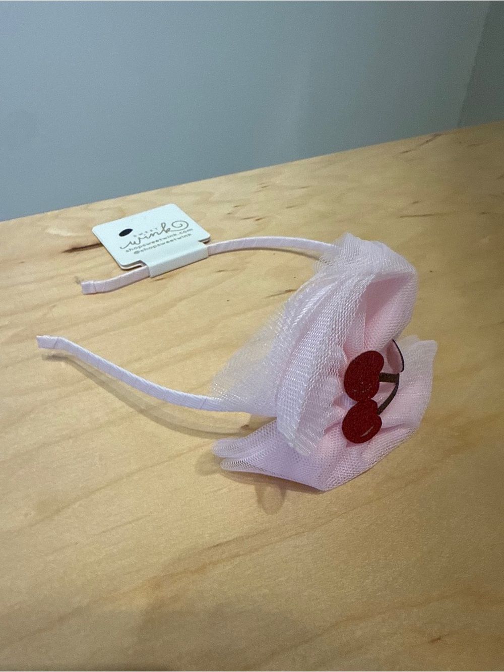 Light Pink Tulle Headband with Red Cherry Accent - Kids
